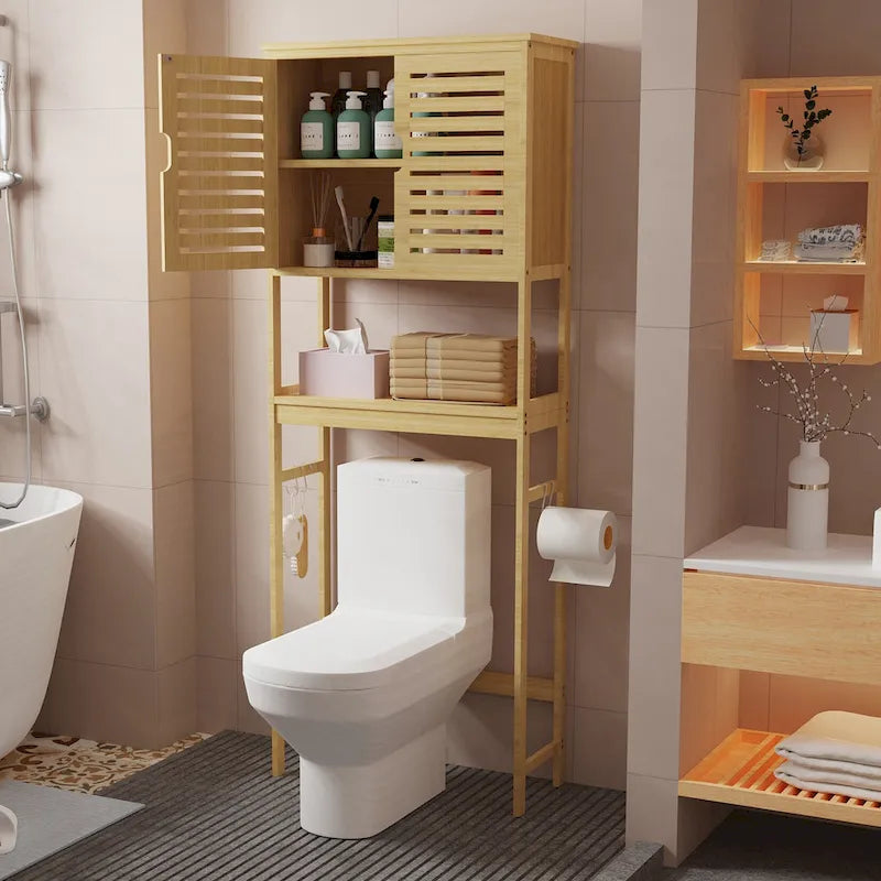 Meuble de rangement pour salle de bain au-dessus des toilettes avec portes et étagères 63,5 cm x 25,4 cm x 175,3 cm