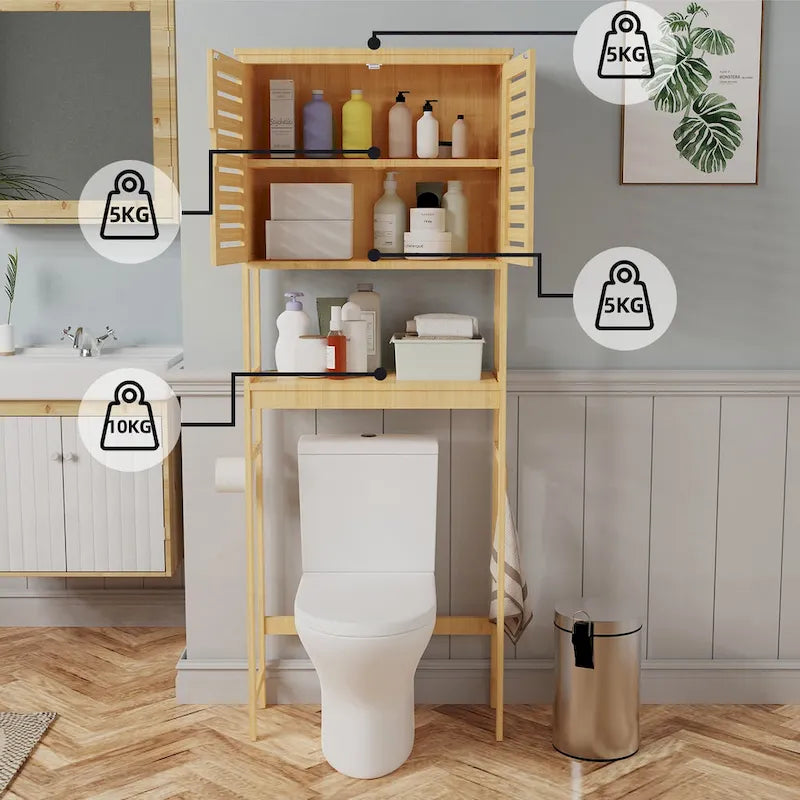 Meuble de rangement pour salle de bain au-dessus des toilettes avec portes et étagères 63,5 cm x 25,4 cm x 175,3 cm