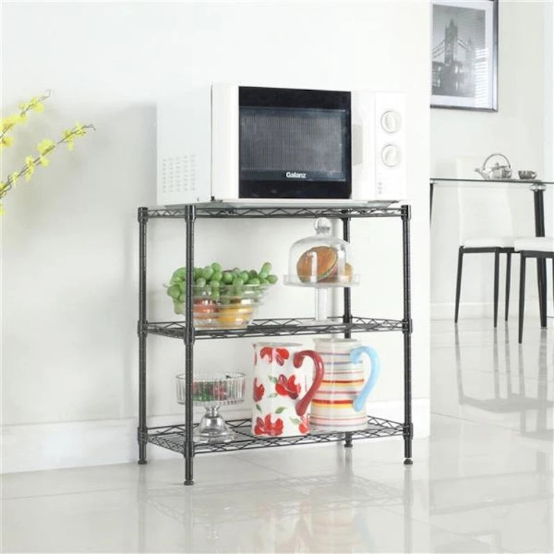 Étagère de rangement à 3 niveaux en acier au carbone et polypropylène, noire, 59 cm x 34 cm x 80 cm