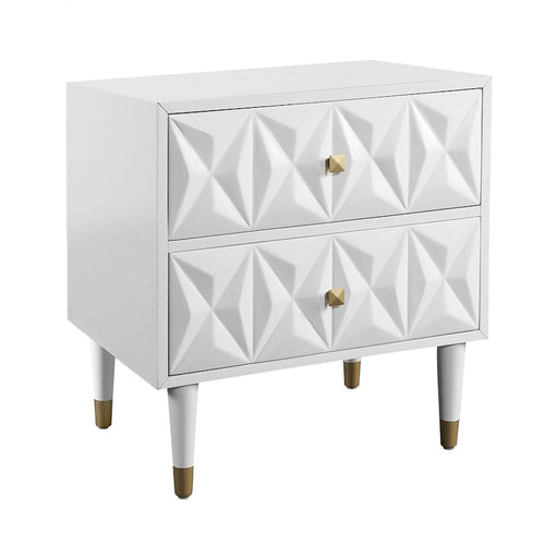 27 White Geometric Patterned Two Drawer Nightstand