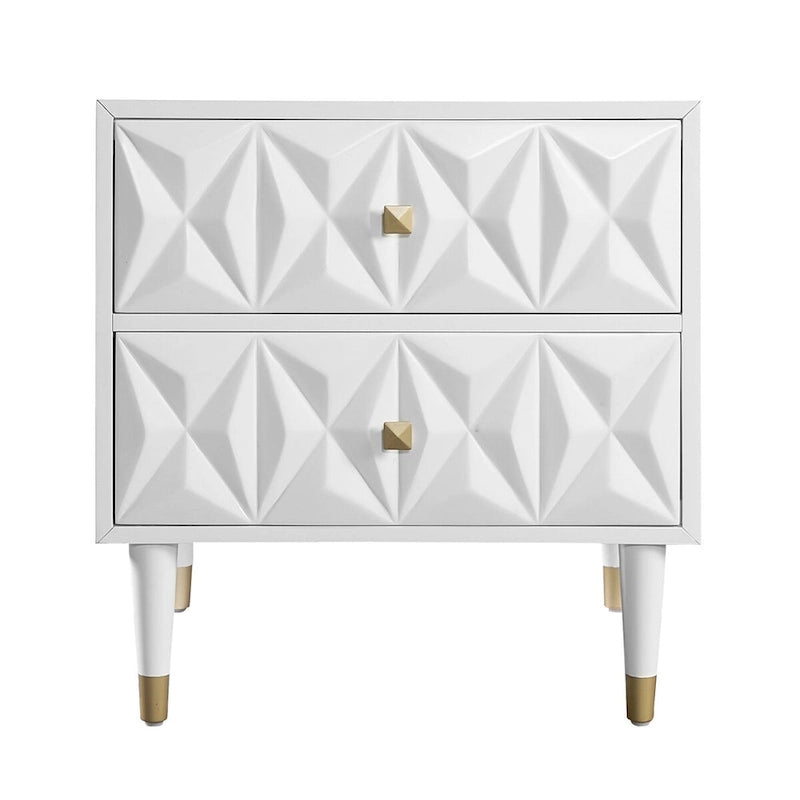 Table de nuit à deux tiroirs à motif géométrique blanc de 27 pouces