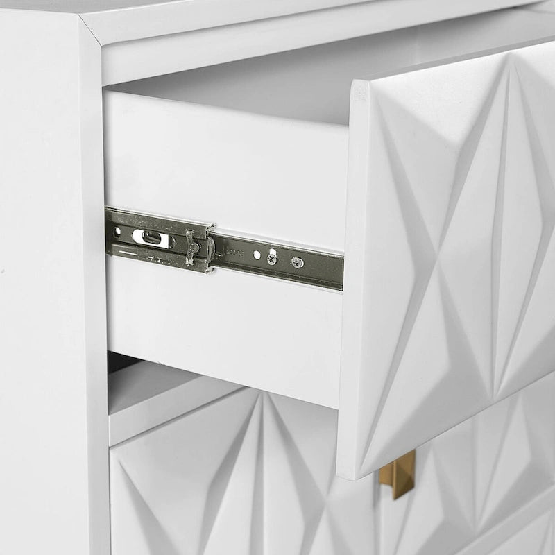 Table de nuit à deux tiroirs à motif géométrique blanc de 27 pouces