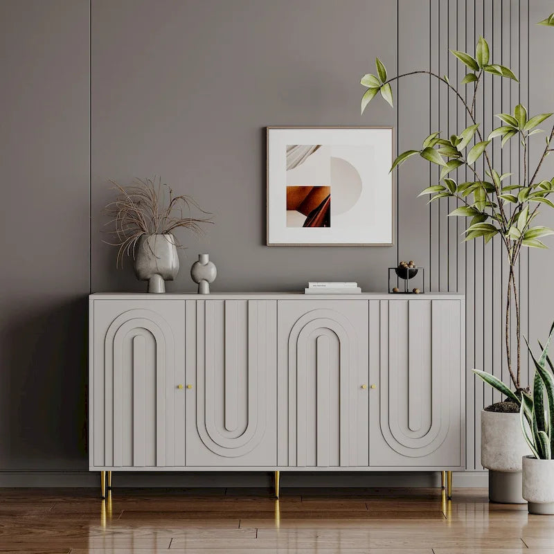 Buffet en bois laqué gris moderne à 4 portes