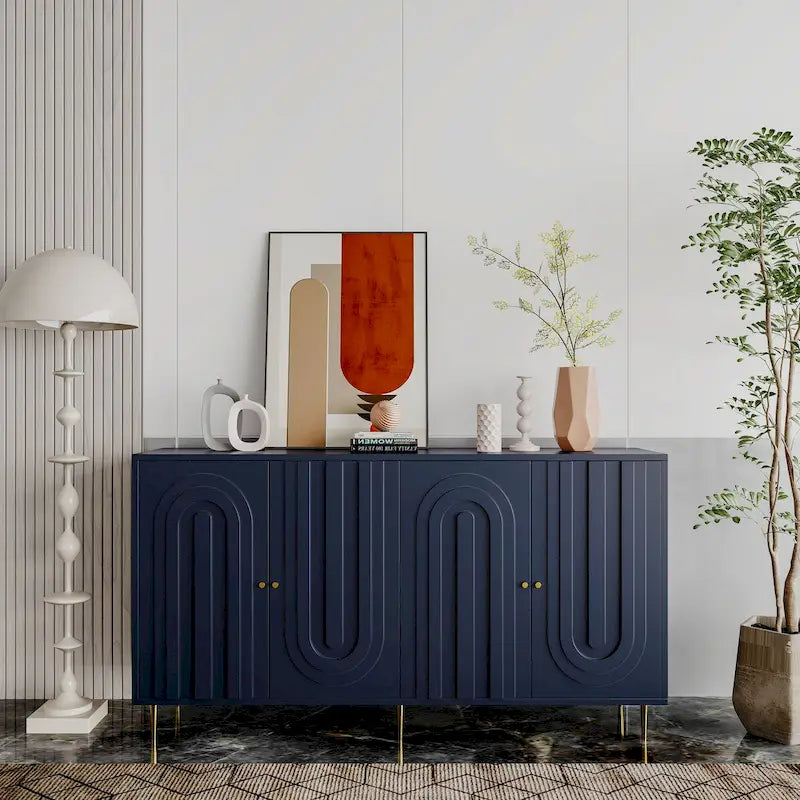 Buffet en bois laqué gris moderne à 4 portes