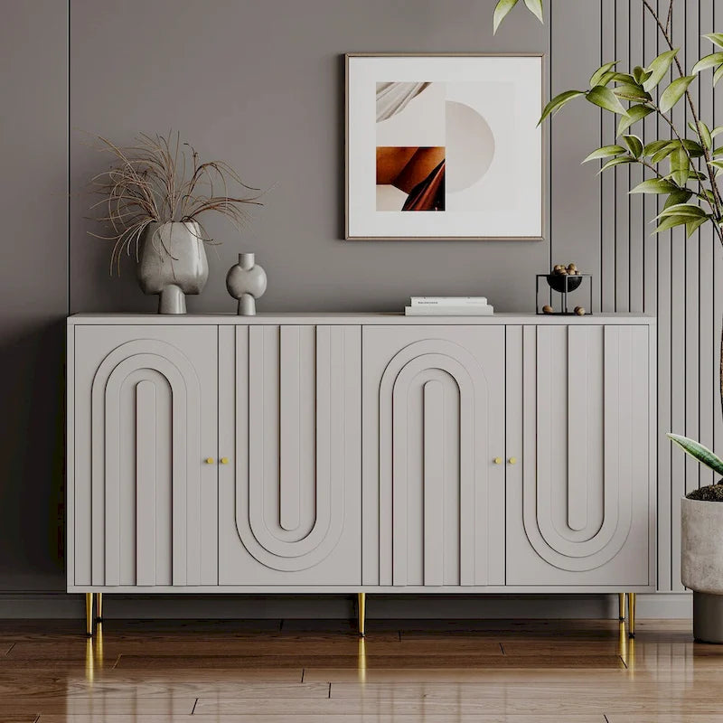 Buffet en bois laqué gris moderne à 4 portes