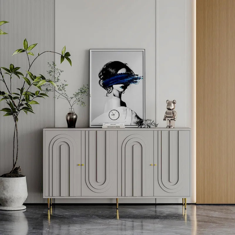 Buffet en bois laqué gris moderne à 4 portes