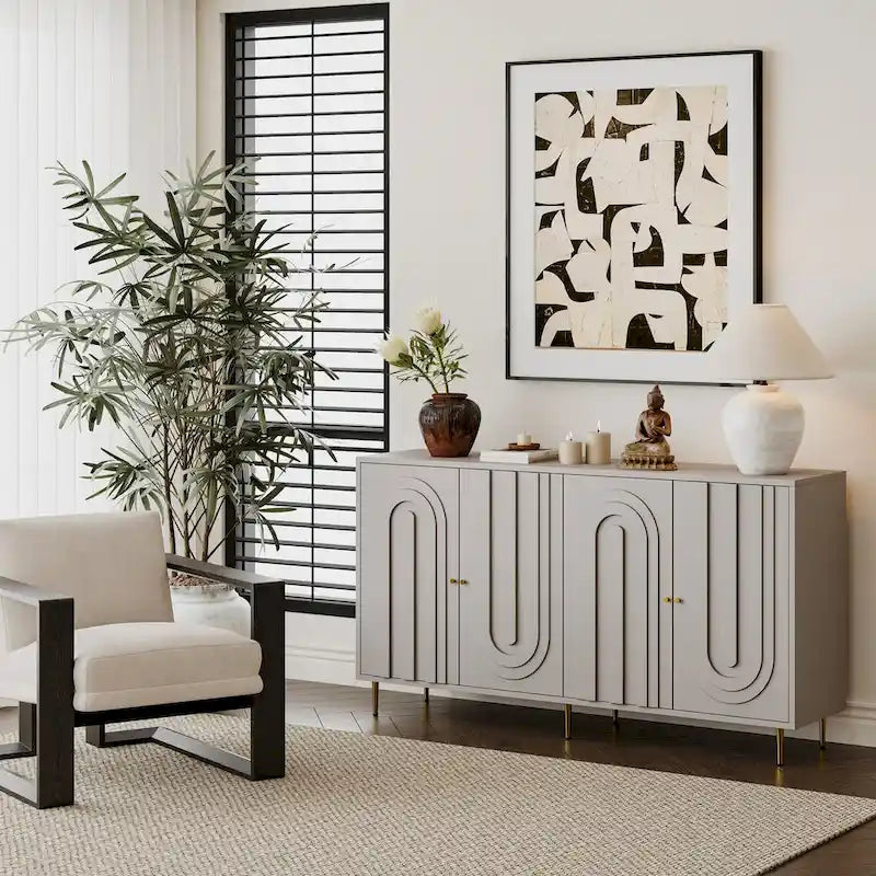Buffet en bois laqué gris moderne à 4 portes