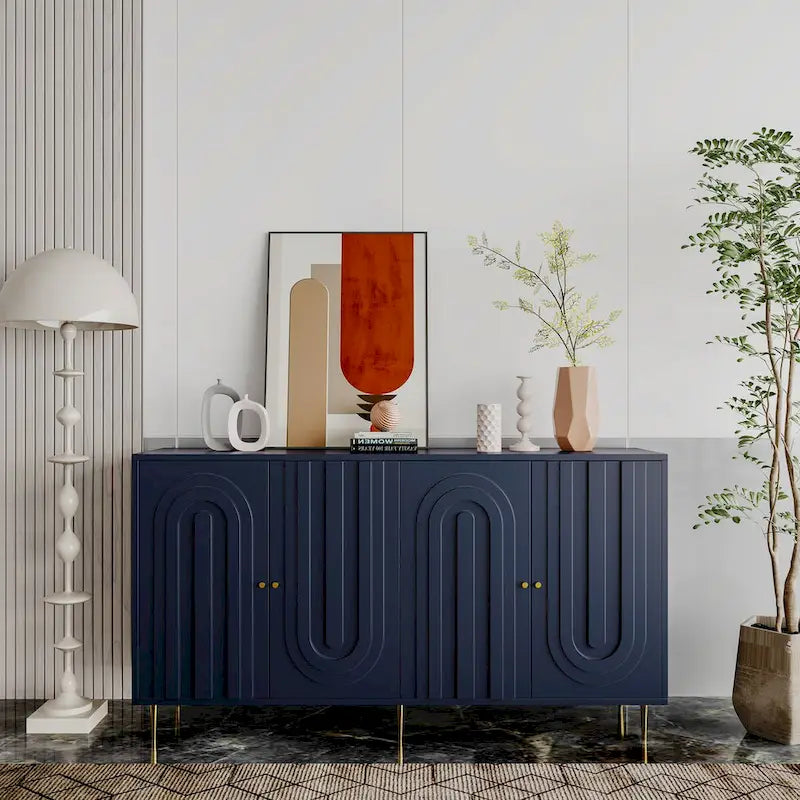 Buffet en bois laqué gris moderne à 4 portes