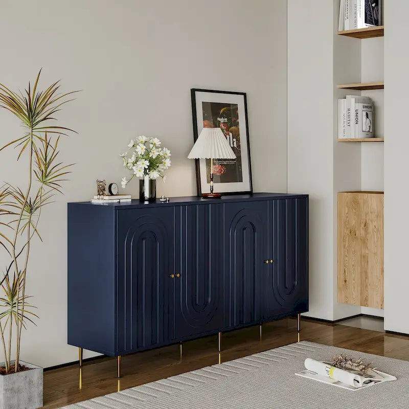 Buffet en bois laqué gris moderne à 4 portes