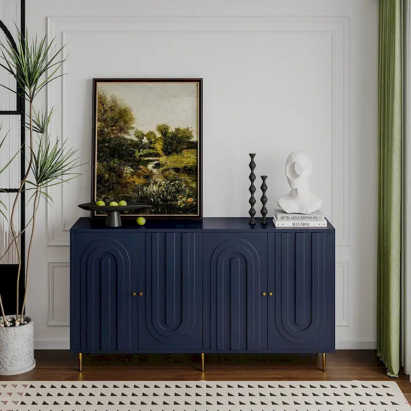 Buffet en bois laqué gris moderne à 4 portes