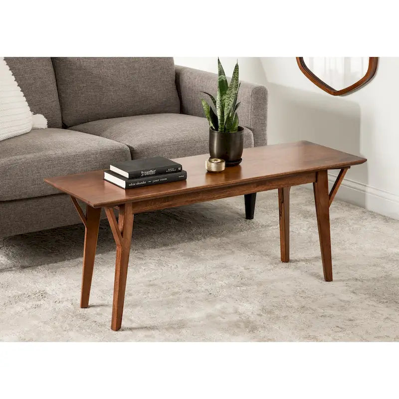 Banc en bois de manguier massif style Mid-Century Modern