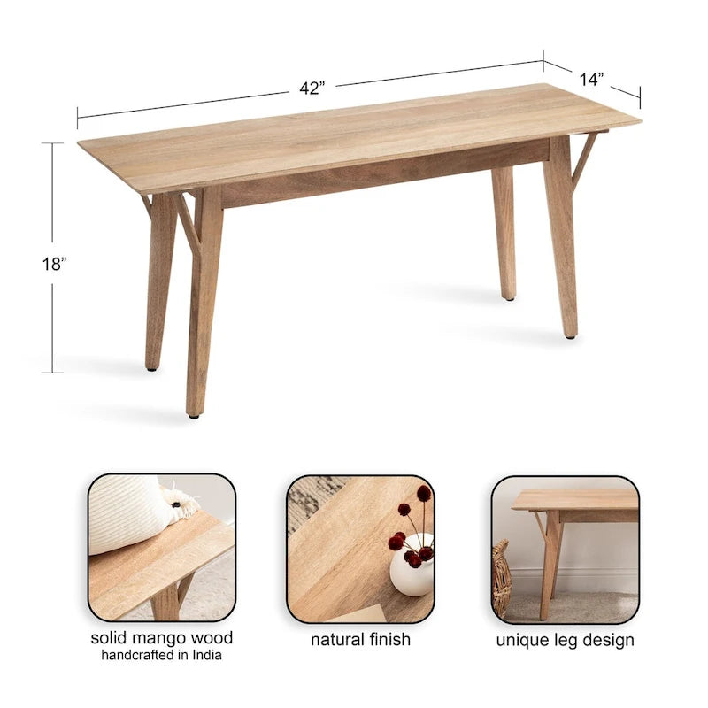 Banc en bois de manguier massif style Mid-Century Modern