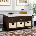 Banc de rangement rustique pour chaussures avec 3 tiroirs et 3 paniers en rotin
