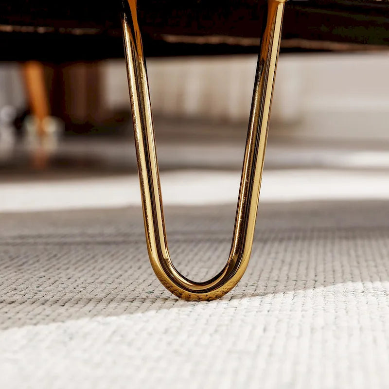 Banc de rangement ottoman pour bout de lit, pieds dorés, banc d'entrée en fausse fourrure rembourré avec rangement pour salon et chambre à coucher