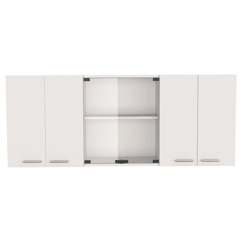 Armoire murale blanche de 59 pouces avec deux portes vitrées centrales