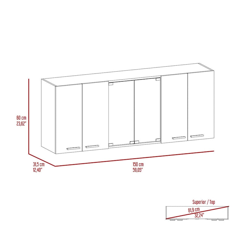 Armoire murale blanche de 59 pouces avec deux portes vitrées centrales
