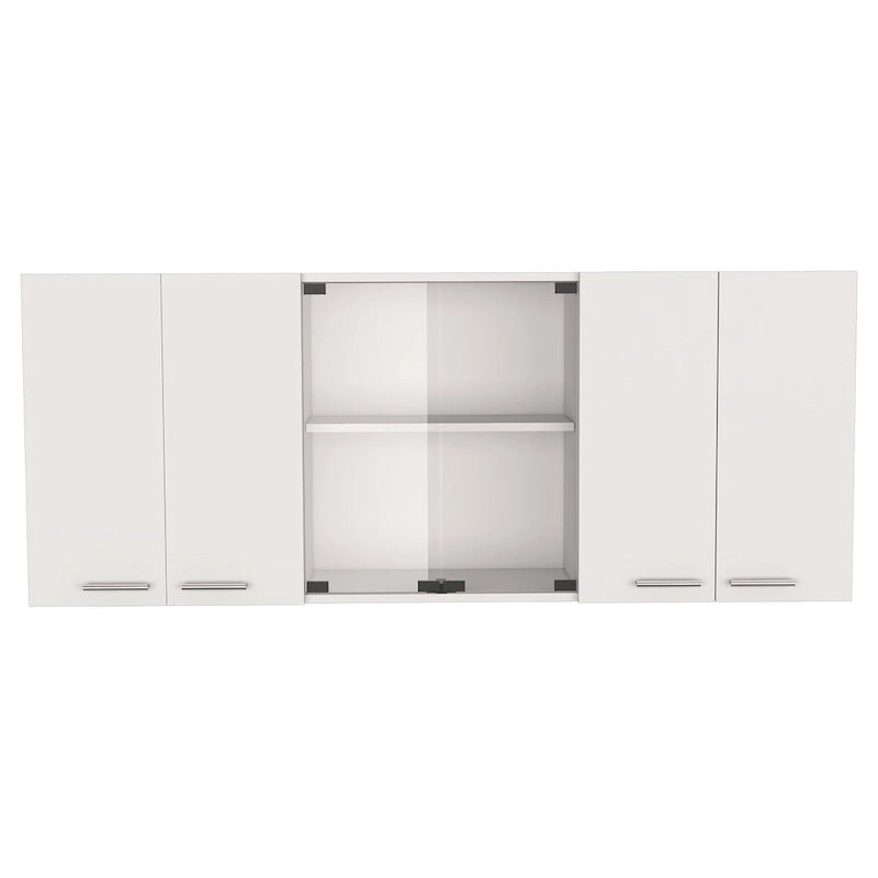 Armoire murale blanche de 59 pouces avec deux portes vitrées centrales