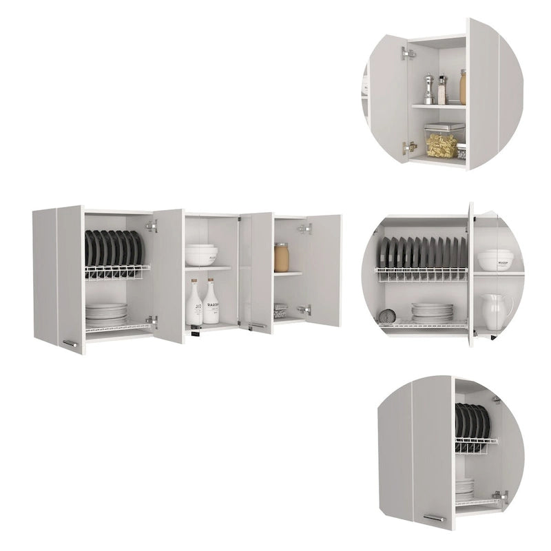 Armoire murale blanche de 59 pouces avec deux portes vitrées centrales
