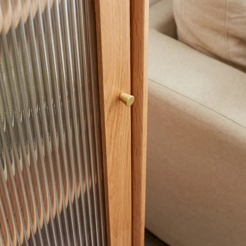 Meuble de rangement d'angle pour salon en chêne massif, table de rangement avec porte vitrée vintage, 2 étagères, 1 tiroir
