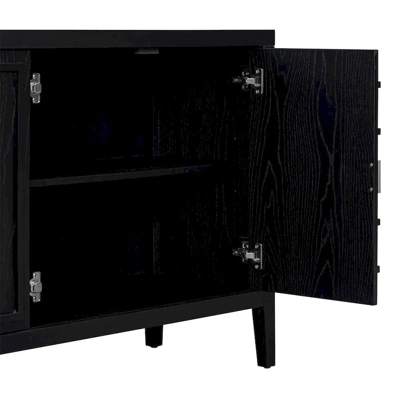 Buffet rétro avec motif de rainures circulaires et poignée de porte ronde en métal