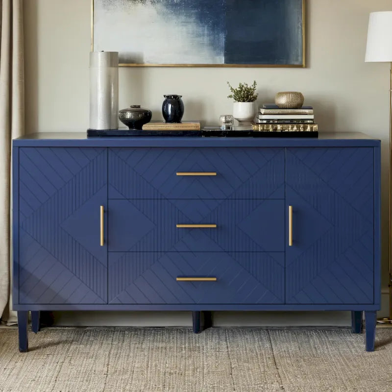Meuble de rangement élégant et fonctionnel à 4 portes avec pieds en pin et MDF pour salon, chambre et cuisine
