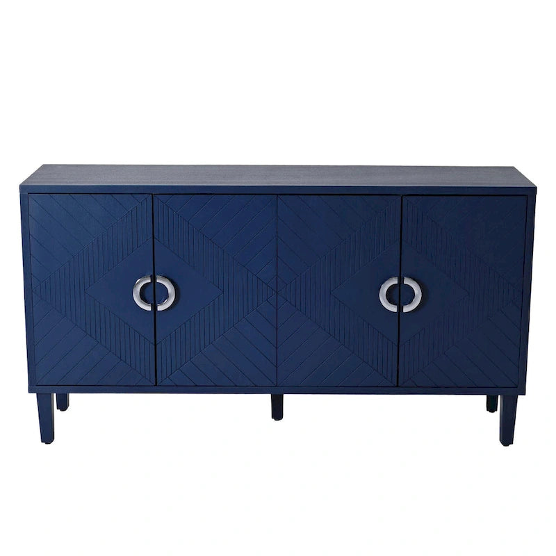 Meuble de rangement élégant et fonctionnel à 4 portes avec pieds en pin et MDF pour salon, chambre et cuisine