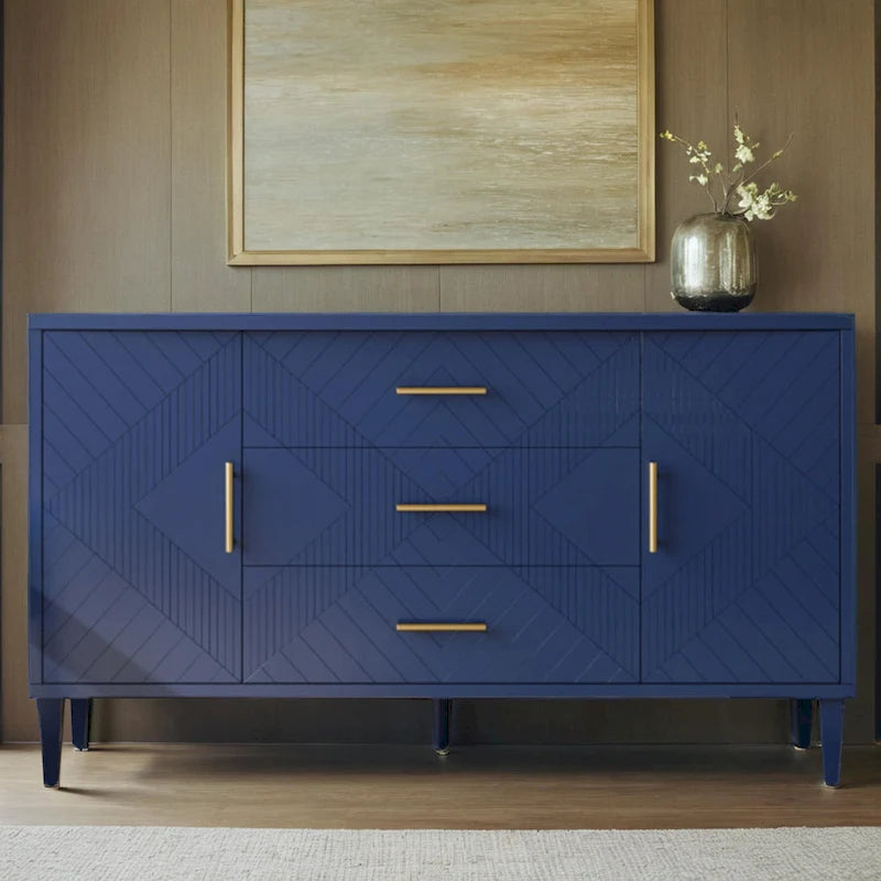 Meuble de rangement élégant et fonctionnel à 4 portes avec pieds en pin et MDF pour salon, chambre et cuisine