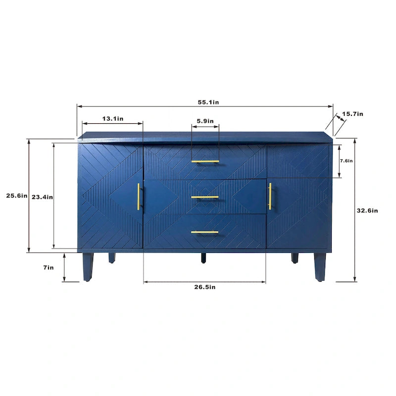 Meuble de rangement élégant et fonctionnel à 4 portes avec pieds en pin et MDF pour salon, chambre et cuisine