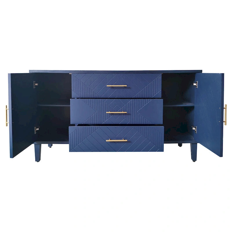 Meuble de rangement élégant et fonctionnel à 4 portes avec pieds en pin et MDF pour salon, chambre et cuisine