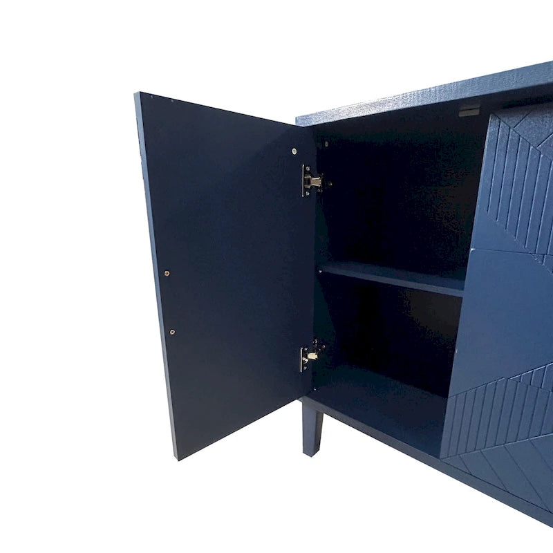 Meuble de rangement élégant et fonctionnel à 4 portes avec pieds en pin et MDF pour salon, chambre et cuisine