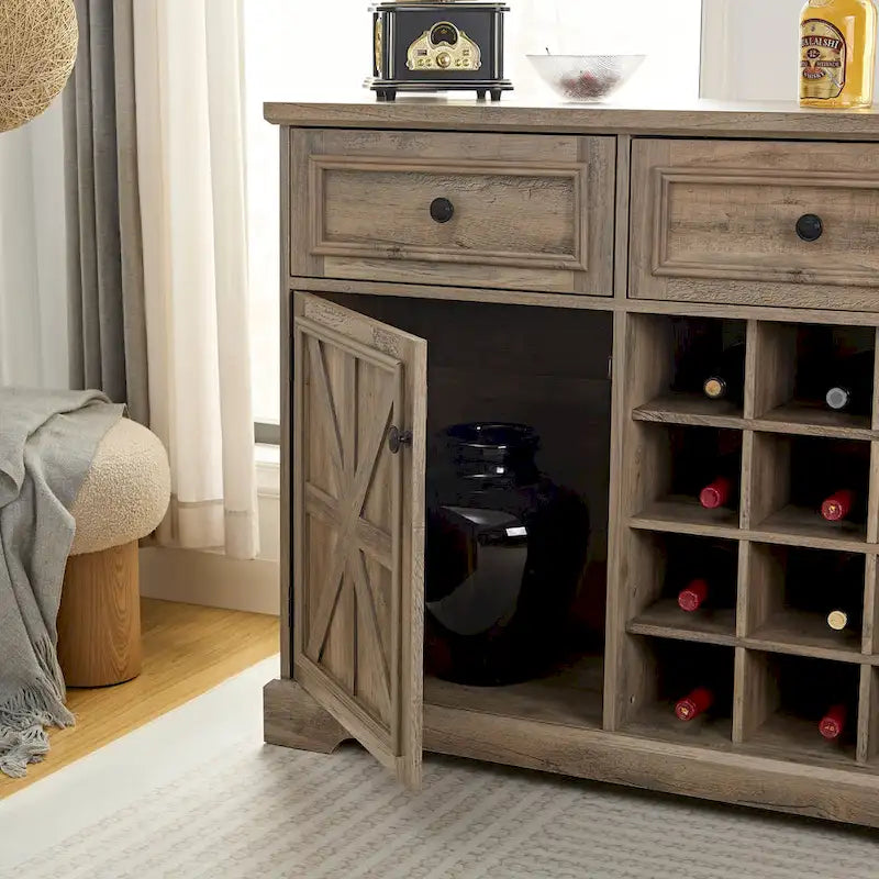 Buffet rustique avec casier à vin et deux tiroirs