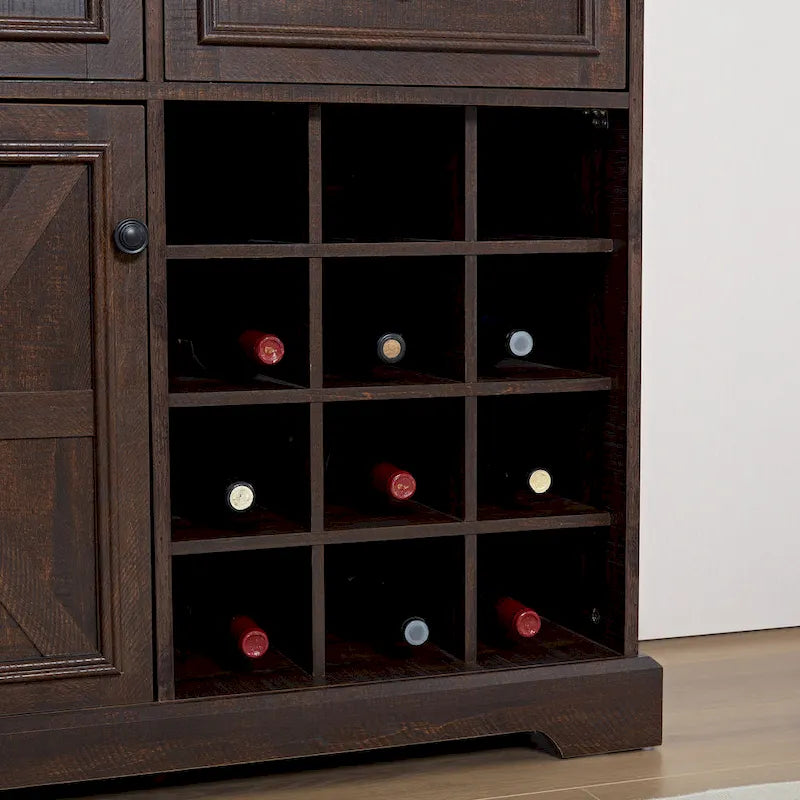 Buffet rustique avec casier à vin et deux tiroirs