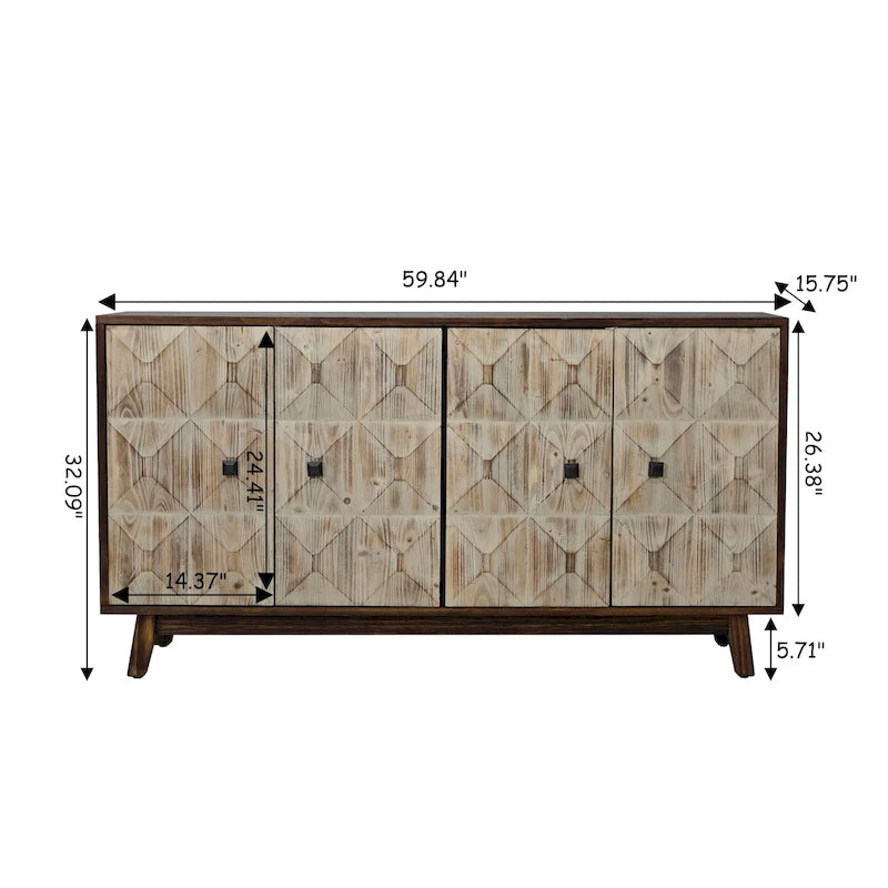 Buffet de rangement vintage sur pied à 4 portes, 59,84 pouces