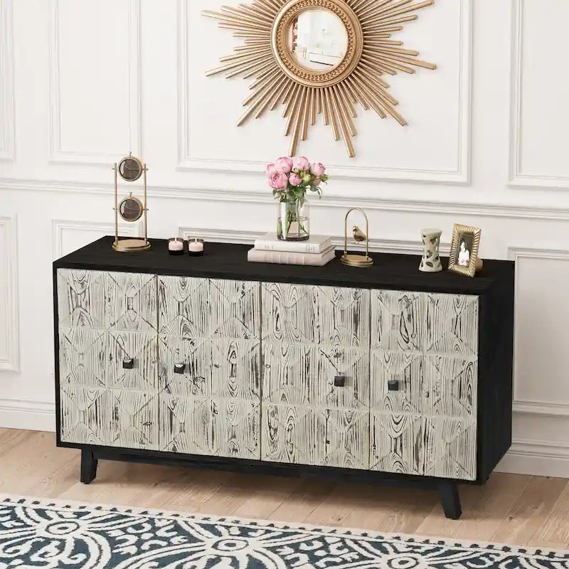 Buffet de rangement vintage sur pied à 4 portes, 59,84 pouces