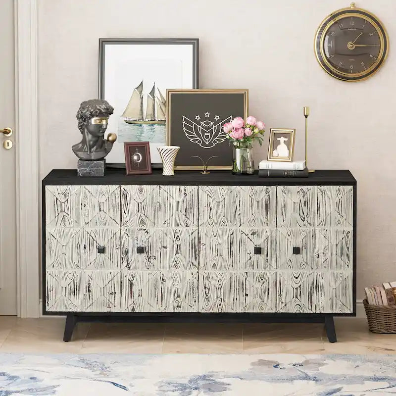 Buffet de rangement vintage sur pied à 4 portes, 59,84 pouces