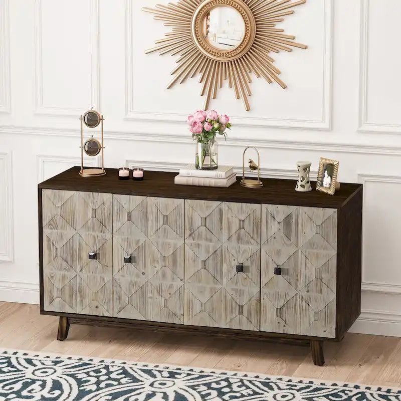 Buffet de rangement vintage sur pied à 4 portes, 59,84 pouces