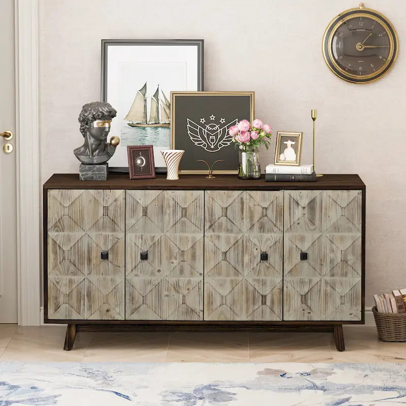 Buffet de rangement vintage sur pied à 4 portes, 59,84 pouces