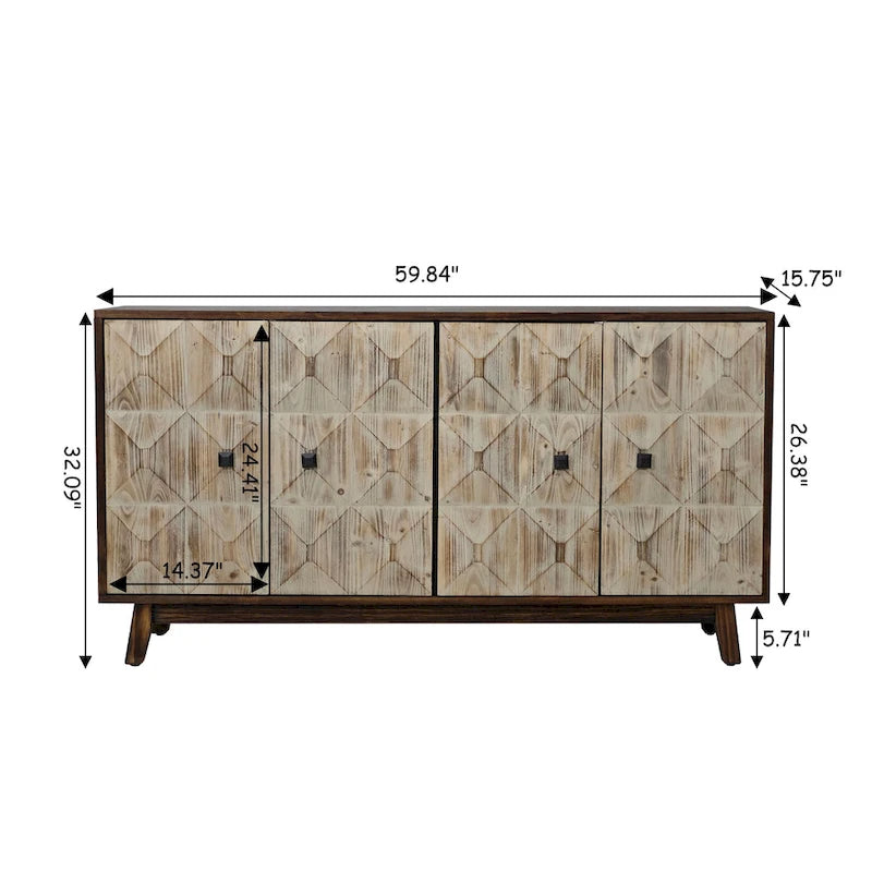 Buffet de rangement vintage sur pied à 4 portes, 59,84 pouces