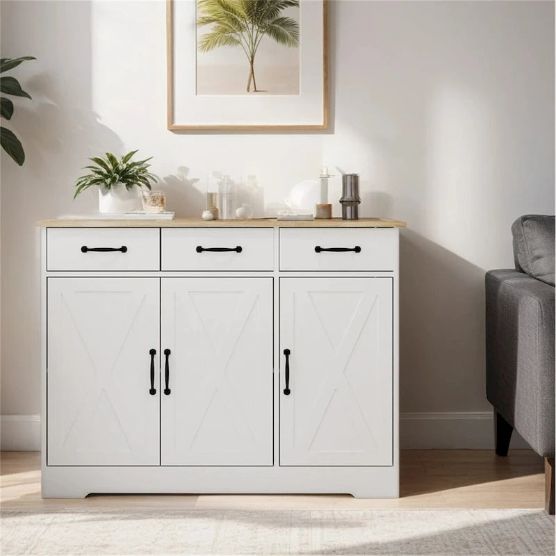 Meuble de Rangement Buffet de Ferme avec 3 Tiroirs et 3 Portes
