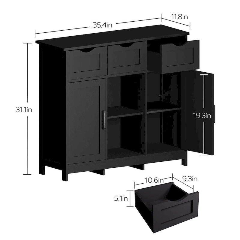 Buffet commode à 3 tiroirs de 35,4 pouces de largeur