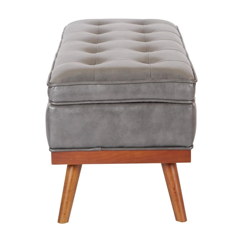 Banc de rangement style milieu du siècle en cuir reconstitué