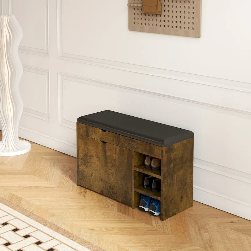 Tabouret à chaussures noir et marron avec coussin moelleux