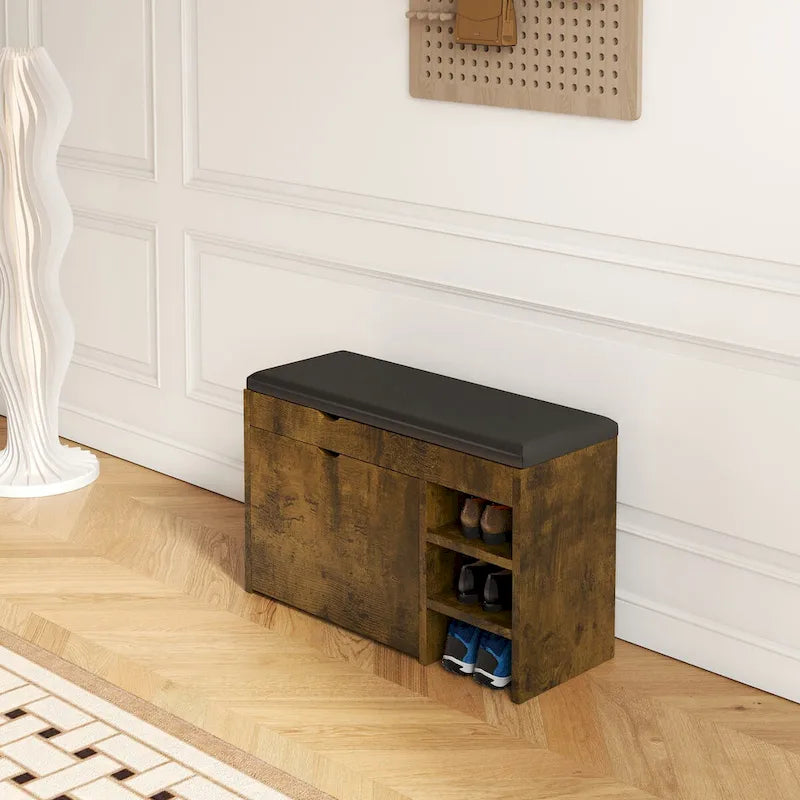 Black brown shoe stool,soft cushion,soft and comfortable,can be placed in the doorway,bedroom and other scenes