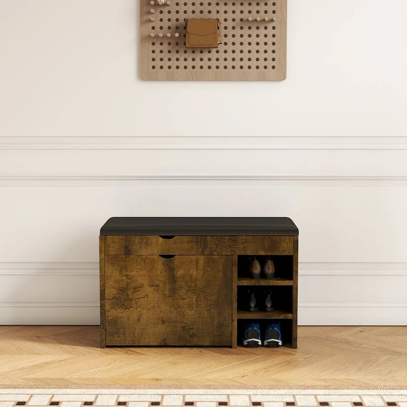 Tabouret à chaussures noir et marron avec coussin moelleux