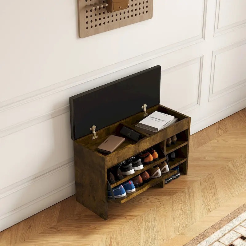 Tabouret à chaussures noir et marron avec coussin moelleux
