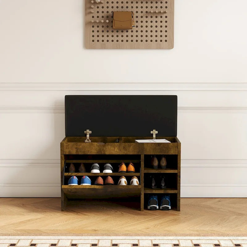 Tabouret à chaussures noir et marron avec coussin moelleux