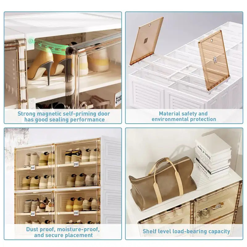 Meuble à chaussures portable empilable avec portes et étagères