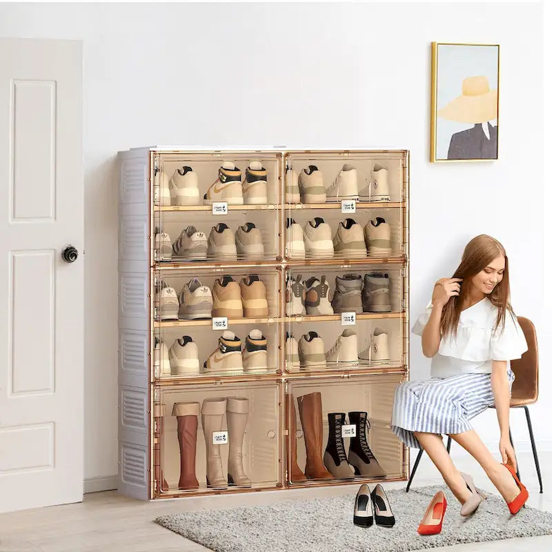 Meuble à chaussures portable empilable avec portes et étagères