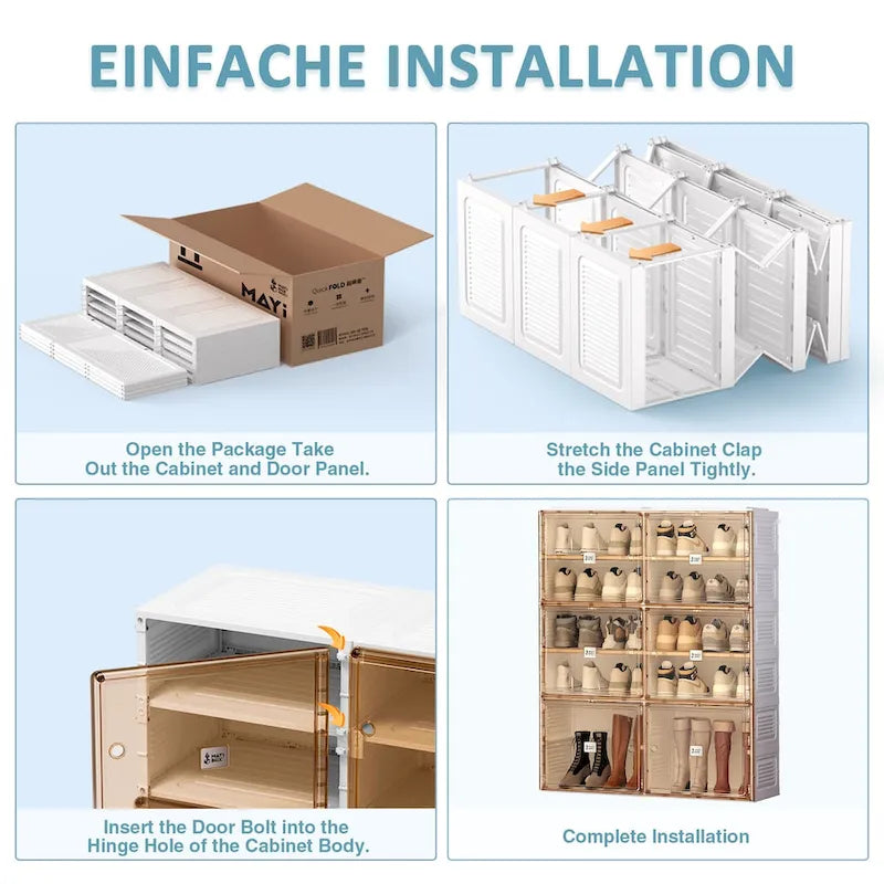 Meuble à chaussures portable empilable avec portes et étagères