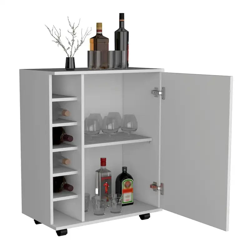 Desserte de bar avec casier à vin intégré et grand placard